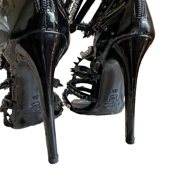 I AM JENNIFER LE Razor High Heel Black Patent Leather Crystal Sandals Size 39 - Picture 10 of 12